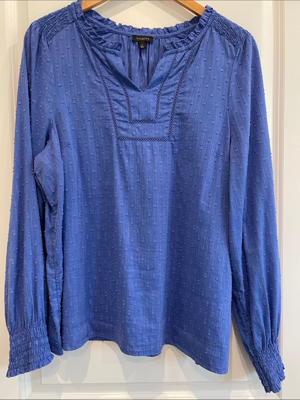 Talbots Periwinkle Textured Long-Sleeve Smocked Blouse